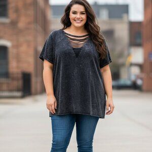 Torrid Distressed T-Shirt Size 2 Deep V Neck Cut Out - 2X